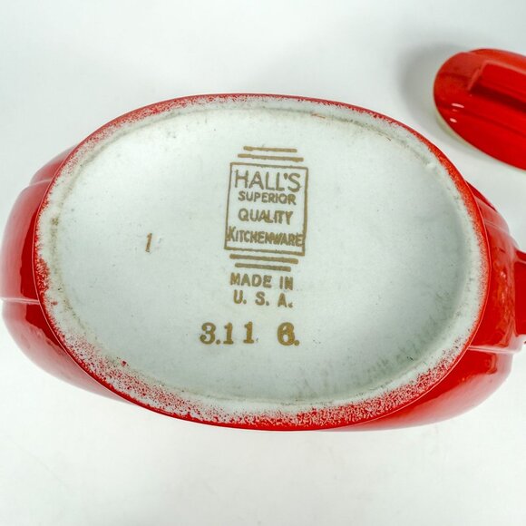 Vintage Hall China Chinese Red Donut Teapot Art Deco 3.11 6 READ - Picture 9 of 9